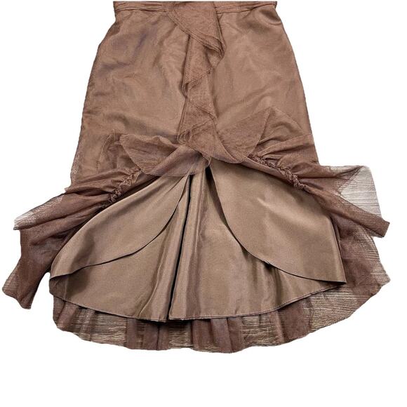 Vintage Y2K Alfred Angelo Tulle Dress Size 4/6 Brown Midi Fairy Pin-Up Ruffle - Picture 9 of 16